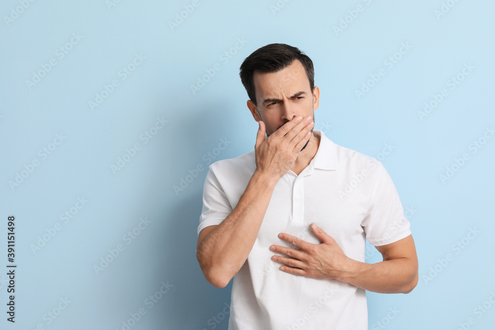 Allergic man on color background Allergic man on color background