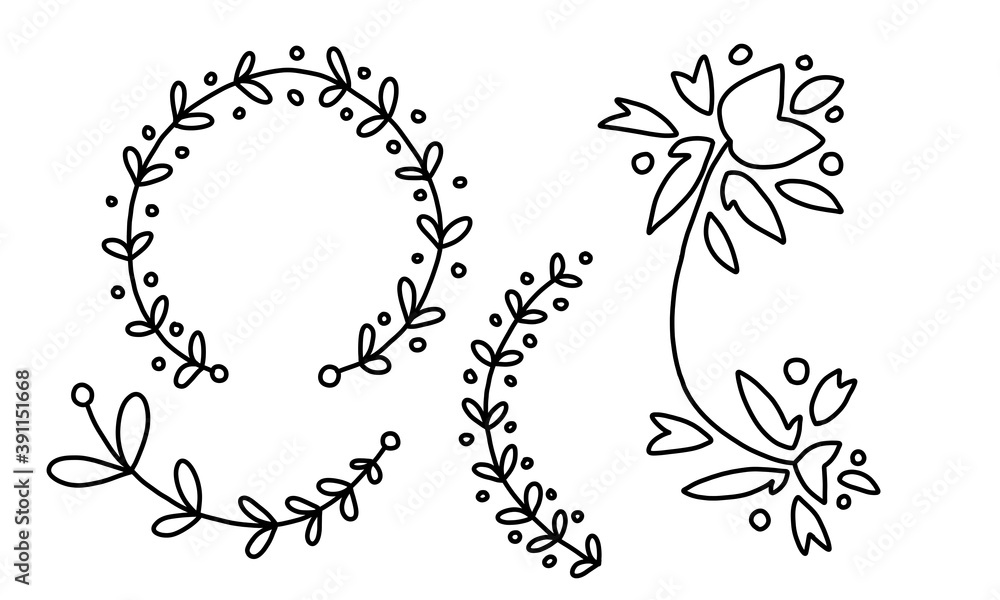 
Leaves with Black Lines on a White Background coloring page