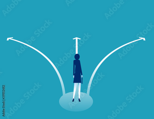 The back business person standing in front of forked ways. Business direction concept