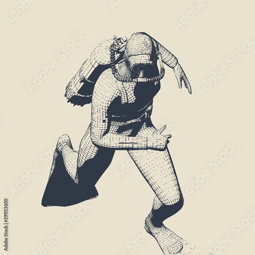 Silhouette of diver. The concept of sport diving. Vintage engraved illustration