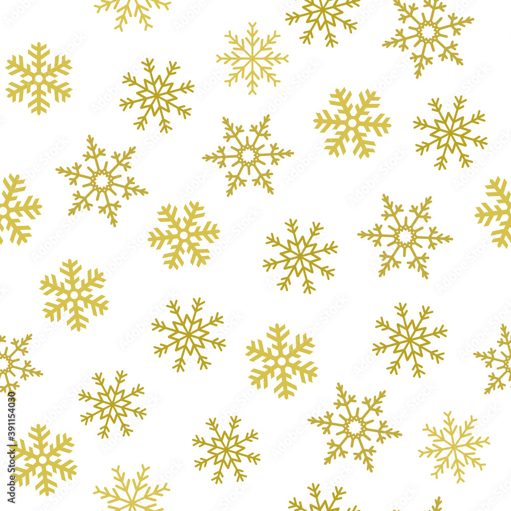Vector seamless pattern. Gold snowflakes on a white background. For fabric, textile, wrapping paper, card, invitation, wallpaper, web design Vector seamless pattern. Gold snowflakes on a white background. For fabric, textile, wrapping paper, card, invitation, wallpaper, web design