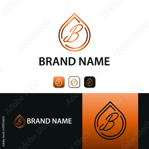 Elegant luxury initial B letter for cosmetic, make up, hotel, boutique business logo concept with golden line art liquid or water drop icon