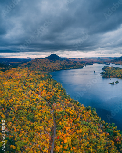 Fototapeta Naklejka Na Ścianę i Meble -  Onawa Lake and Borestone Mountain with autumn color, in Onawa, Maine