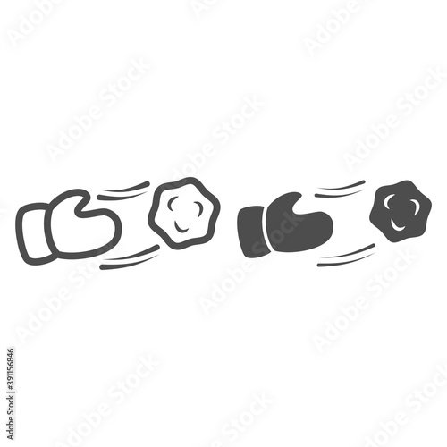 Playing snowballs line and solid icon, New Year concept, winter seasonal fun activity sign on white background, hand throw snowball icon in outline style for mobile and web design. Vector graphics.