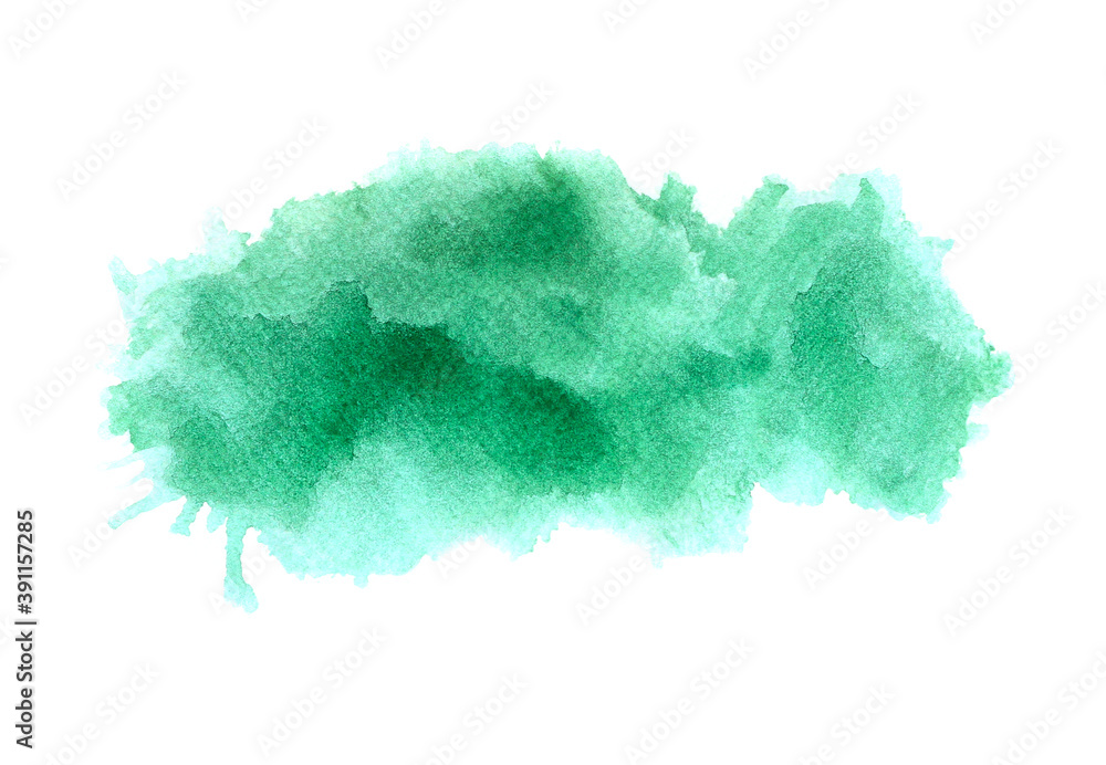 green watercolor paint of brush on white.
