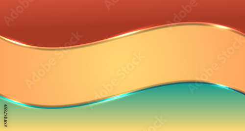 Abstract brown and green gradient wave stripes with glow lighting effect on yellow background