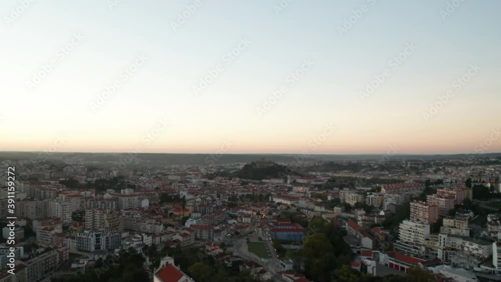 Sanctuary Of Nossa Senhora Da Encarnacao With Panoramic Cityscape At The Background In Leiria, Portugal. - Aerial Drone Shot Sanctuary Of Nossa Senhora Da Encarnacao With Panoramic Cityscape At The Background In Leiria, Portugal. - Aerial Drone Shot