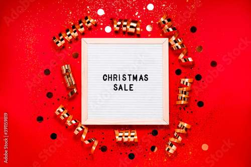 Christmas sale letter board top horizontal view copyspace. Christmas decorations and new year 2021 concept. photo