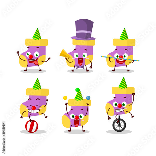 Cartoon character of baby purple socks with various circus shows