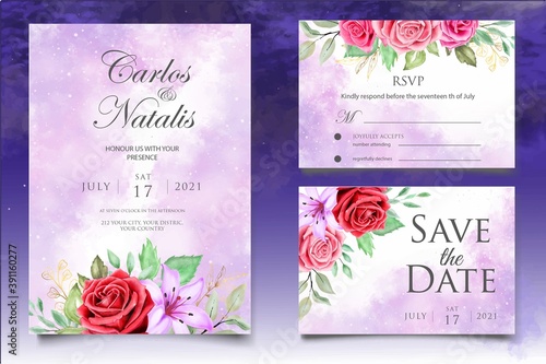 Watercolor wedding invitation design template