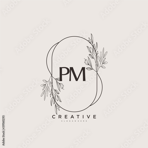 PM Beauty vector initial logo art, handwriting logo of initial signature, wedding, fashion, jewerly, boutique, floral and botanical with creative template for any company or business.