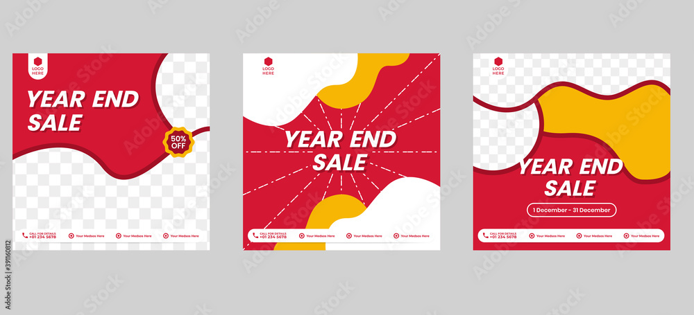 Year end sale social media template. Set social media template design for year end sale. End year Clearance sale design for product frame or cover. Social media banner year end sale set editable.