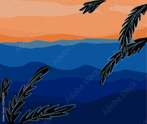 a mountain view in the romantic evening