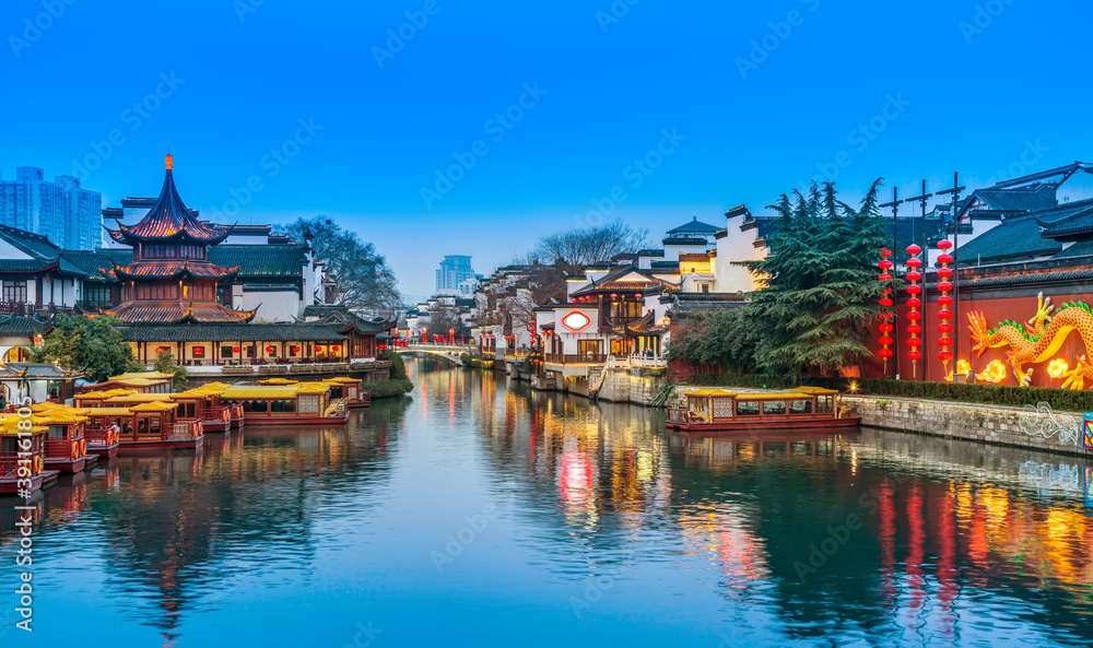 Ancient buildings of the Qinhuai River and Confucius Temple in Nanjing