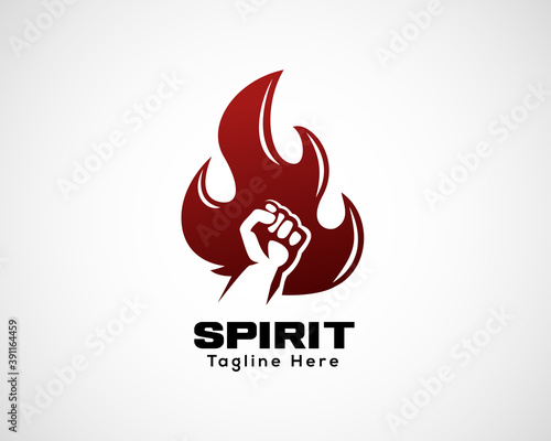 hand up clenched fire spirit icon logo symbol design