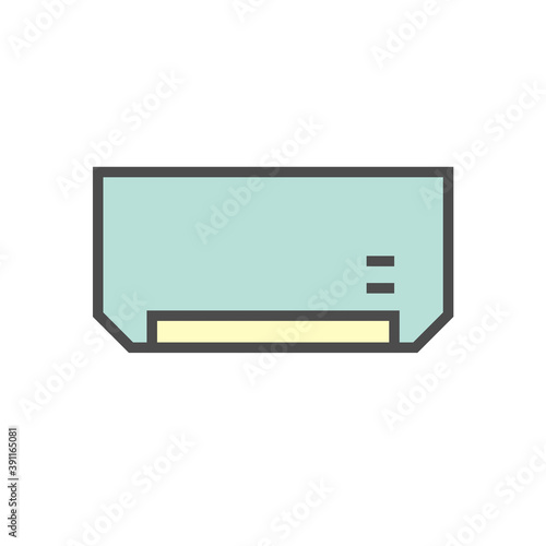 Air conditioner (AC) indoor unit icon or evaporator and wall mounted. That is part of mini split system or ductless system type. For removing heat and moisture from room. Including humidity control.