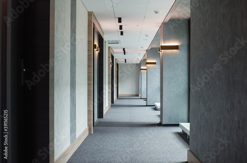 Valokuvatapetti gray modern corridor with lighting