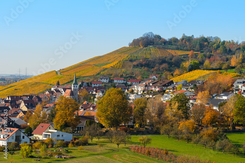 German wine village Grunbach with vineyard in autumn photo