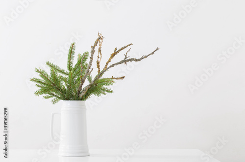 modern Christmas sill life in jug on white background