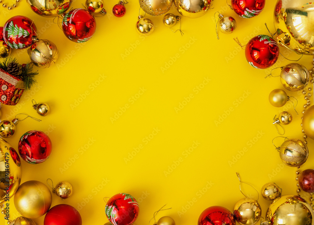 frame for text from Christmas toys on a yellow background frame for text from Christmas toys on a yellow background