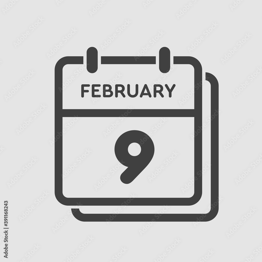 Icon day date 9 February, template calendar page Icon day date 9 February, template calendar page