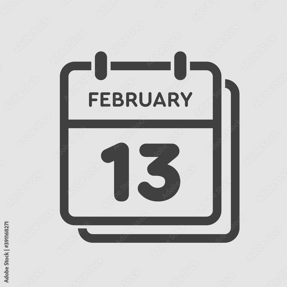 Icon day date 13 February, template calendar page Icon day date 13 February, template calendar page