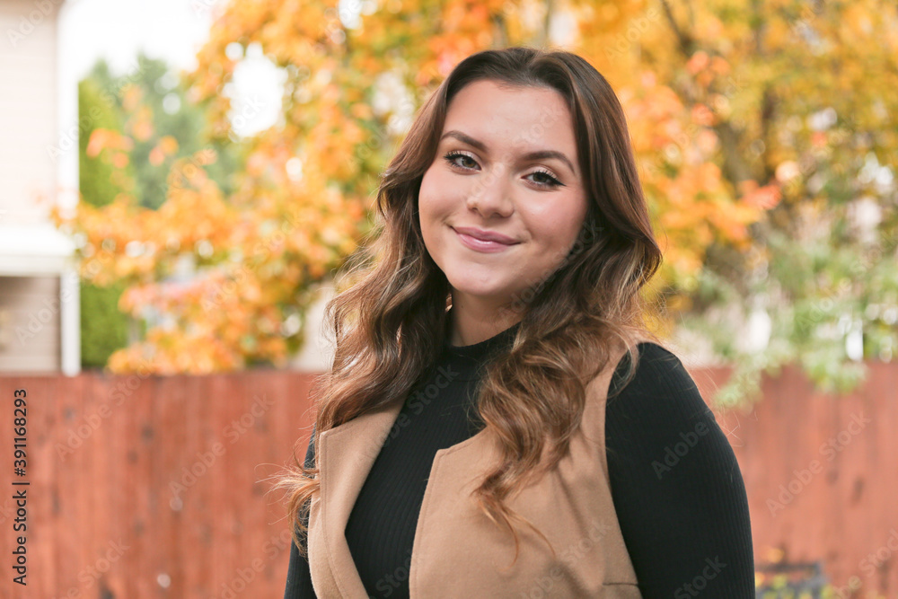 Close up Portrait of 18 Years Old Beautiful, Gorgeous Girl with Long Brown hair and Big eyes, Blurry Fall Background, Happy Teenager Close up Portrait of 18 Years Old Beautiful, Gorgeous Girl with Long Brown hair and Big eyes, Blurry Fall Background, Happy Teenager