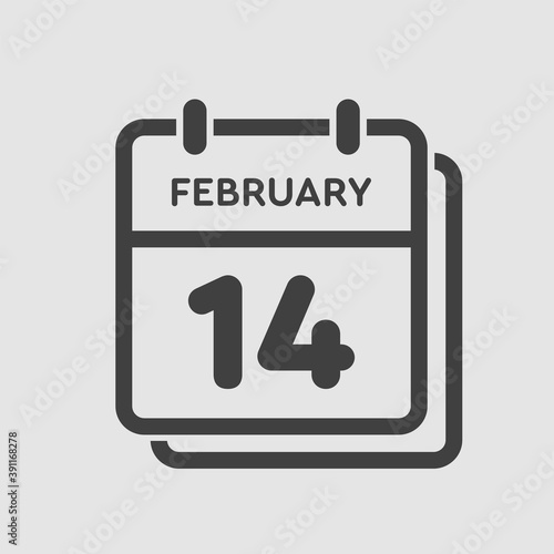 Icon day date 14 February, template calendar page