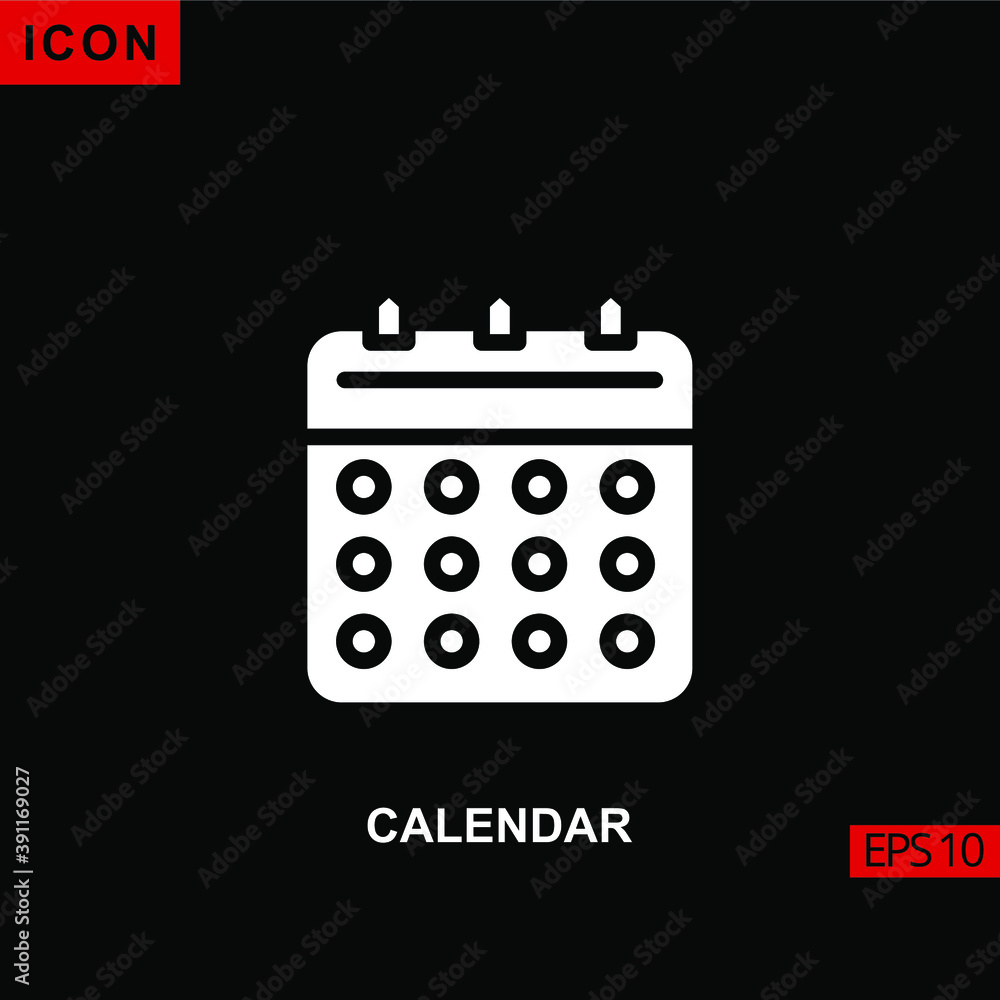 Icon calendar. Flat, glyph or filled vector icon symbol sign collection for mobile concept and web apps design. Icon calendar. Flat, glyph or filled vector icon symbol sign collection for mobile concept and web apps design.