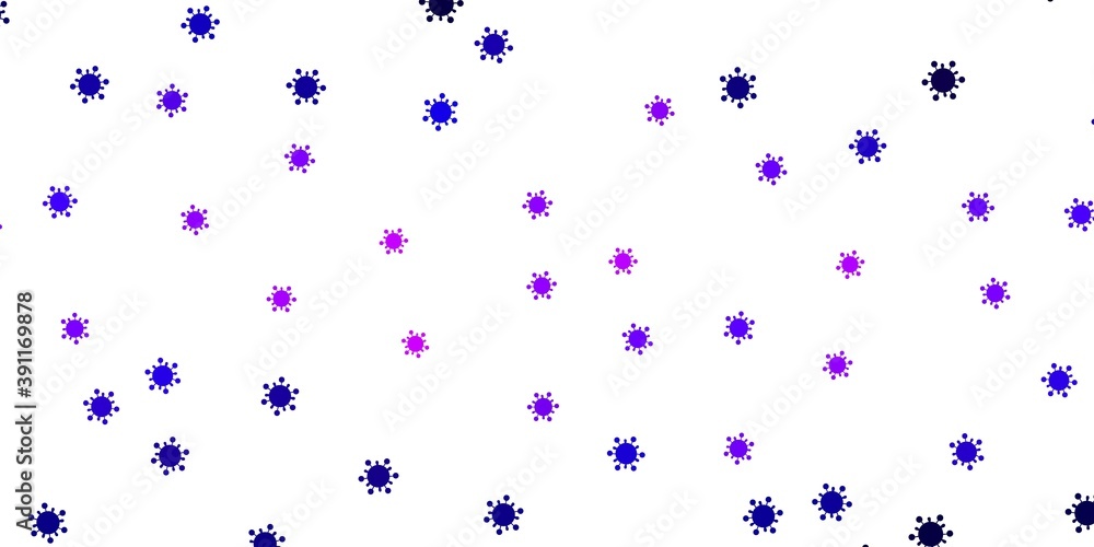 Light purple, pink vector background with covid-19 symbols. Light purple, pink vector background with covid-19 symbols.