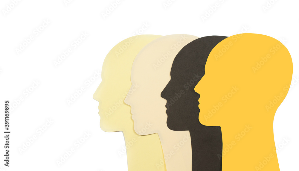 Human head contour. Different races of people. On a white background. Isolated