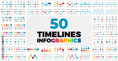 50 Timelines Infographic templates for your presentation. Perfect for any industry from social media or startups to business and marketing.