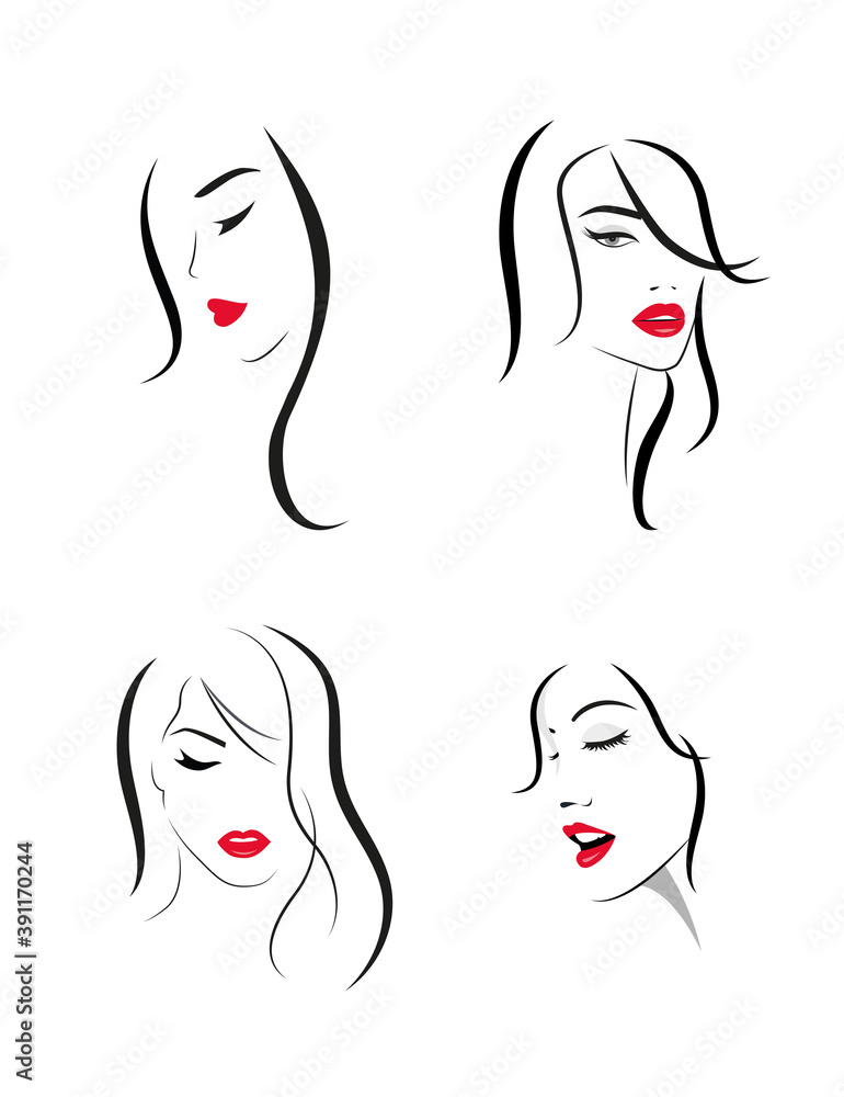 Set of beautiful women logos