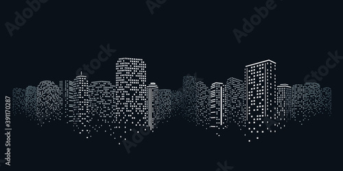 Night city vector illustration. Dark urban scape. Night cityscape in flat style, abstract background.