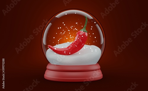 Hot pepper inside christmas glass ball