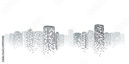Night city vector illustration. Dark urban scape. Night cityscape in flat style, abstract background. photo