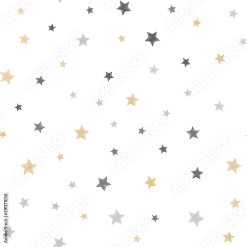 Seamless pattern with golden stars on white background. Vector