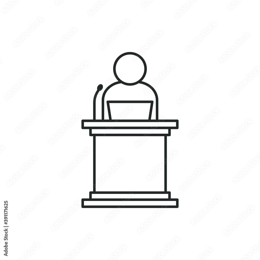 Orator speaking from tribune icon line style isolated on white background. Vector illustration Orator speaking from tribune icon line style isolated on white background. Vector illustration