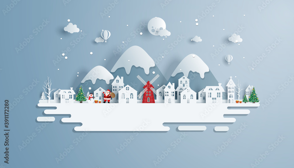 Naklejka premium landscape of Christmas and happy new year with celebration. vector illustration