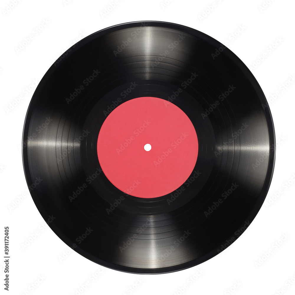 Fototapeta premium 10-inch vinyl record with blank red label isolated.