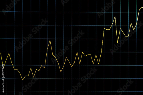 Continuous Uptrend Yellow Stock Chart or Forex Chart and Table Line on Black Background
