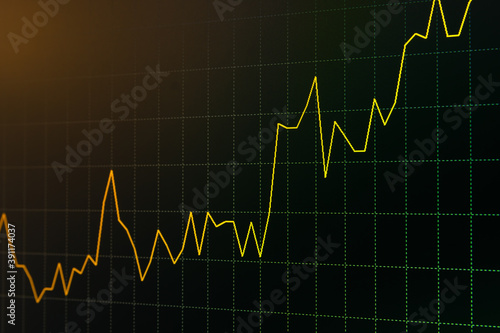 Continuous Bullish Trend Yellow Stock Chart or Forex Chart and Table Line on Black Background in Orange Tone