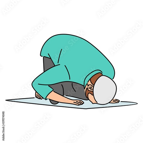 Muslim Doing Salah, Salat, Shalat, Sholaat. Line art vector illustration
