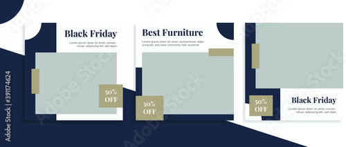 Set of editable square banner templates for Instagram post, Facebook square, for corporate, company, creative studio, black friday, advertisement, and business. With simple blue color. (1/3)