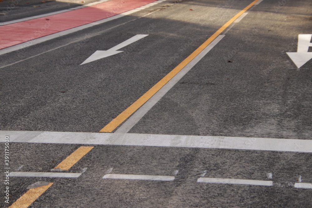 Signs on empty road