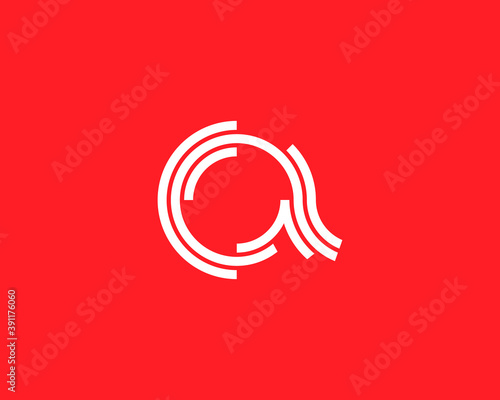  reative letter A from circle segments and stripes logo design template in minimal style. Vintage monogram vector symbol icon logotype on red background.