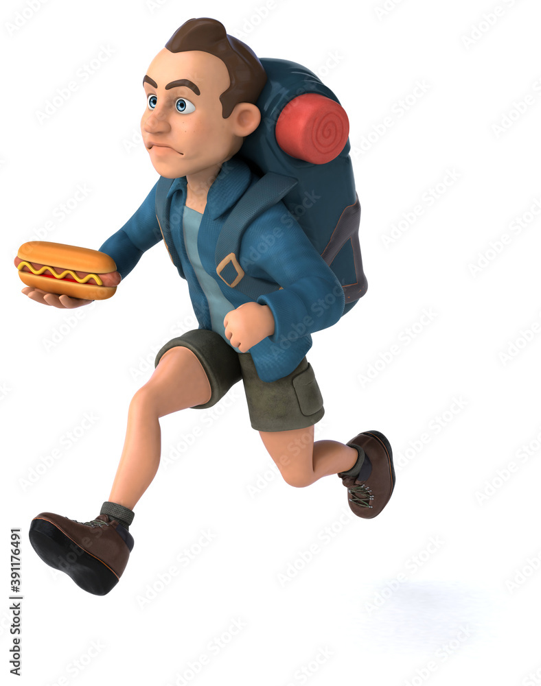 Fun illustration of a 3D cartoon backpacker Fun illustration of a 3D cartoon backpacker