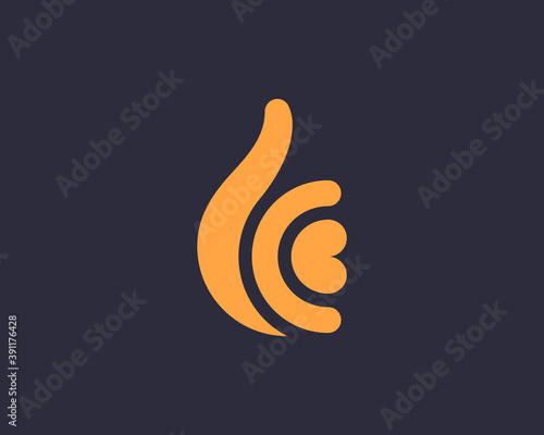 Hand Like symbol icon logotype. Creative Ok arm gesture approval icon logo design vector template minimal style illustration isolated on dark background.