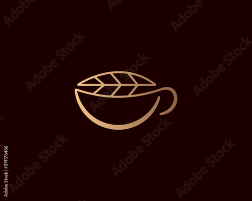 Elegant gradient a cup tea herbal tea mate of logo icon vector design in minimal style. Creative solid gold linear luxury sign mark logotype.