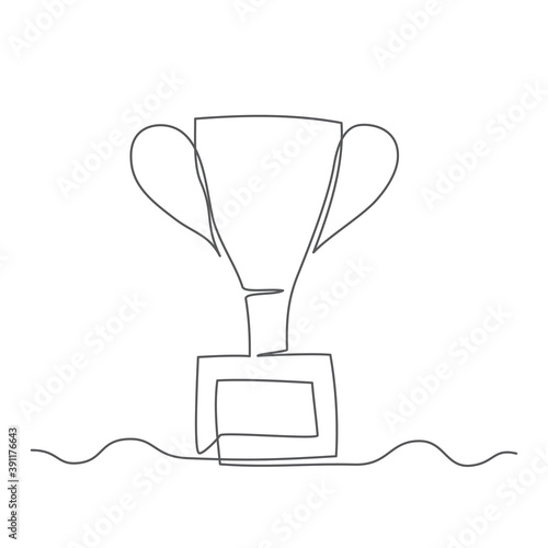 Trophy cup One line drawing Vector trophy cup in line style on white background